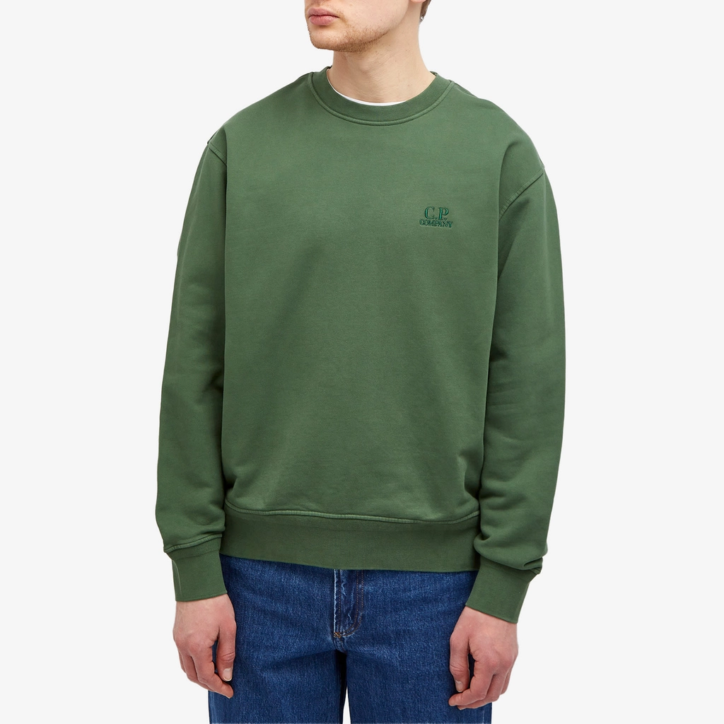 CP Company Men's Cotton Diagonal Fleece Logo Sweatshirt Duck Green